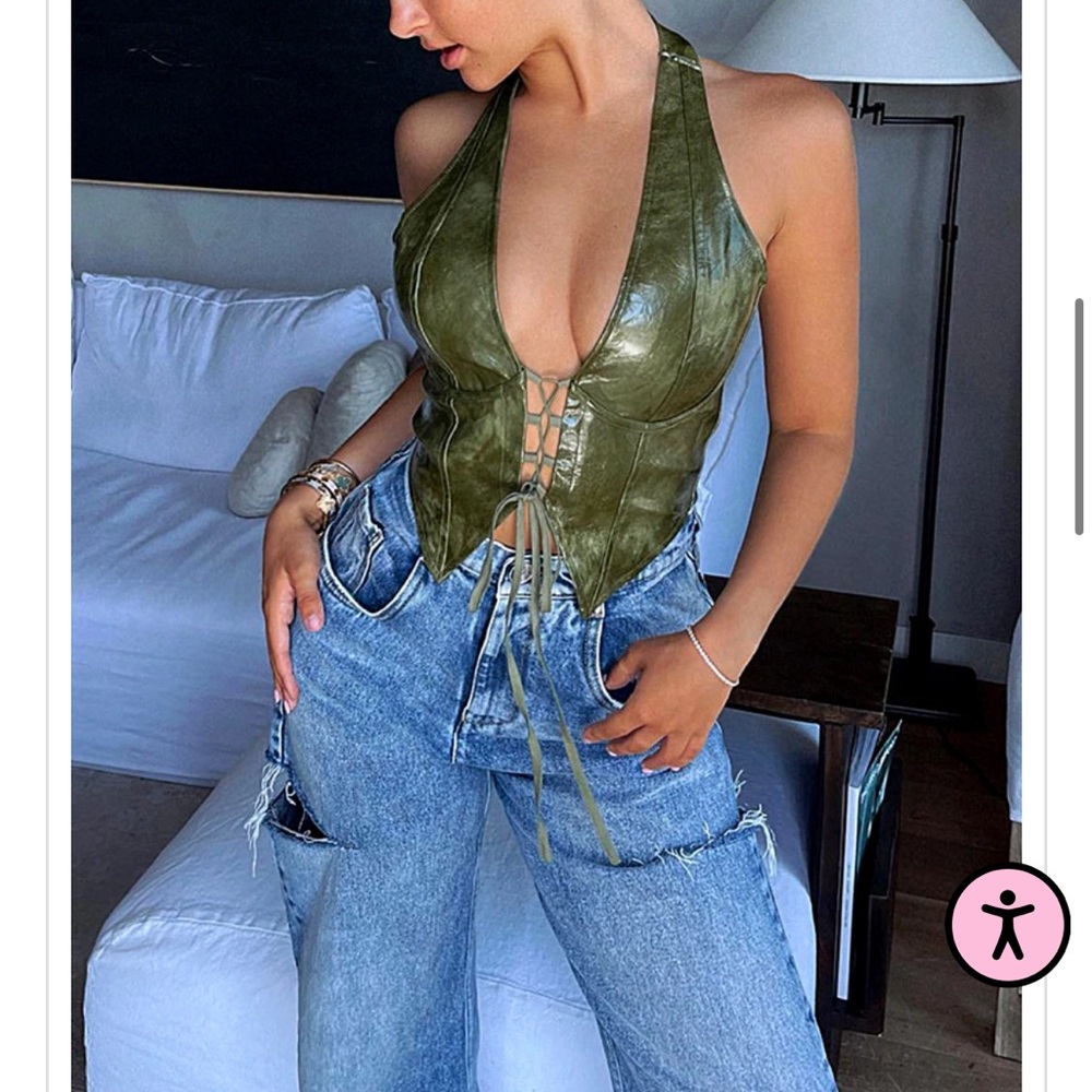 Faux leather lace top